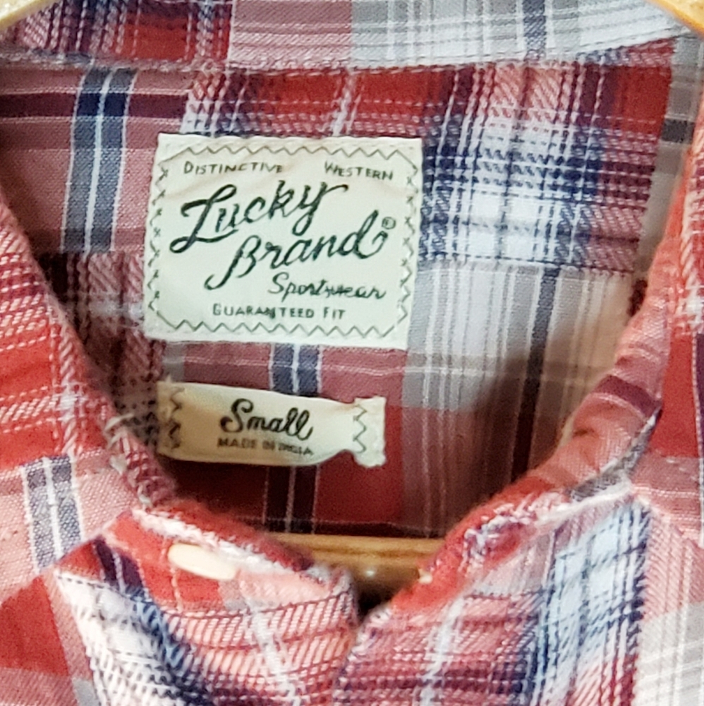 Lucky Brand Western Plaid Shirt Size Small - Picture 2 of 5